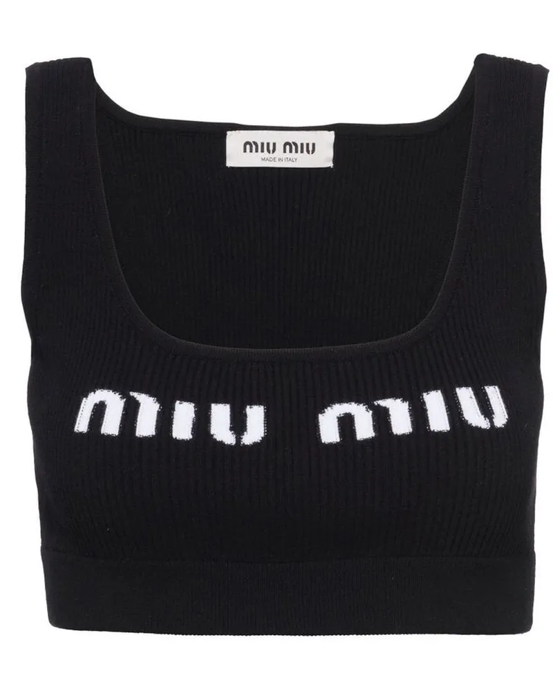Miu Miu Cropped-Top mit Logo - Schwarz Schwarz