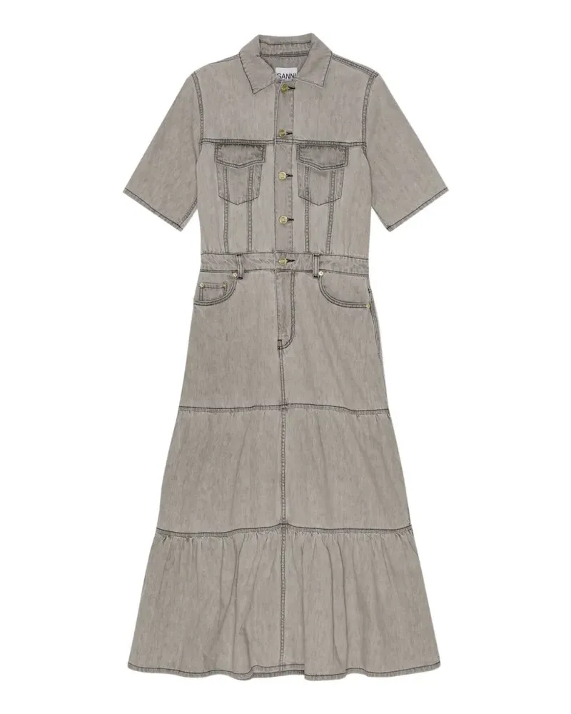 Ganni Gestuftes Maxikleid - Grau Grau