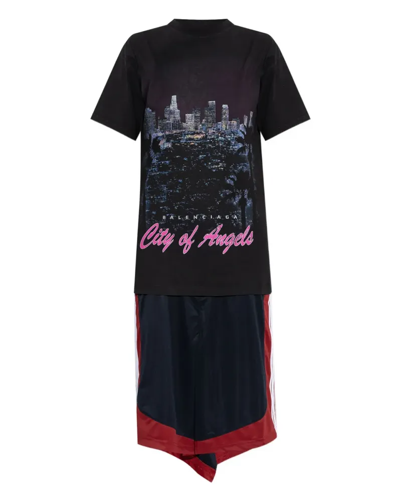 Balenciaga Kleid im Layering-Look mit Los Angeles-Print - Schwarz Schwarz