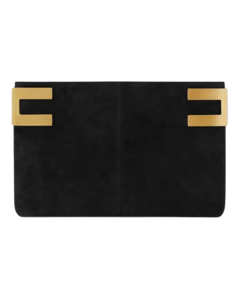 Elisabetta Franchi rêve noir suede pouch with metal logo - Schwarz Schwarz