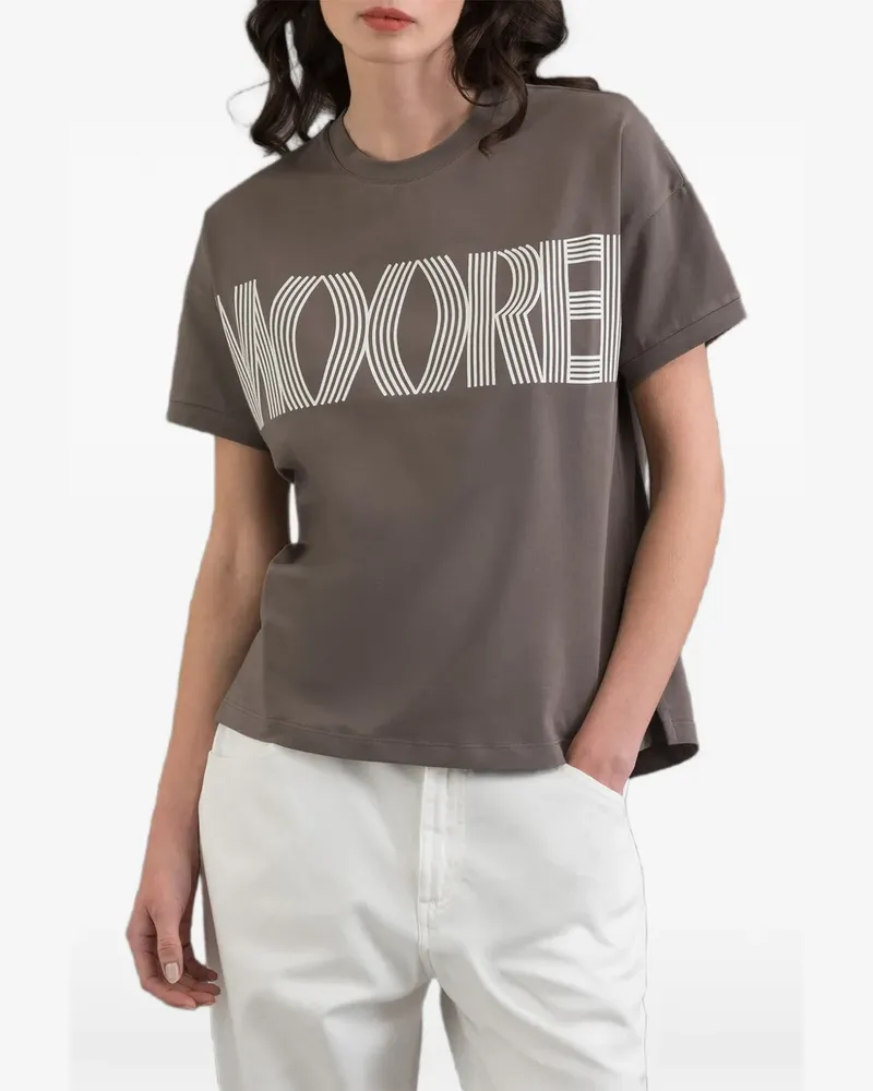 MOORER Olisa embossed logo-print T-shirt - Braun Braun