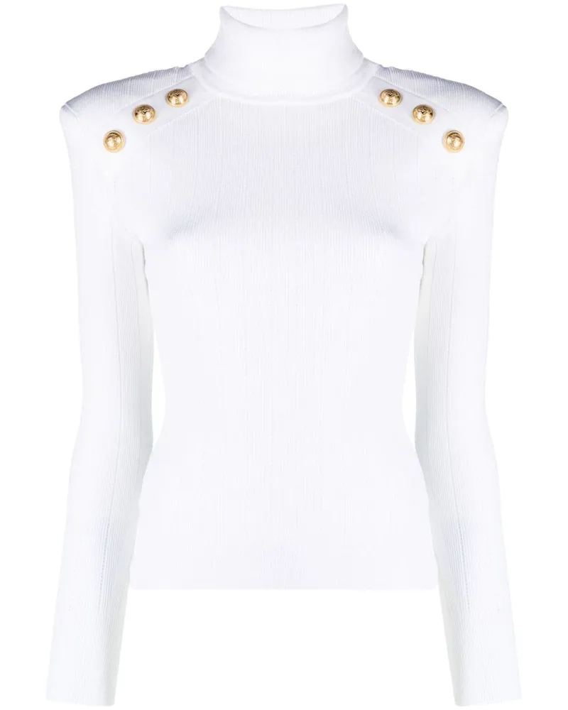 Balmain Gerippter Pullover mit Knöpfen - Weiß Weiß