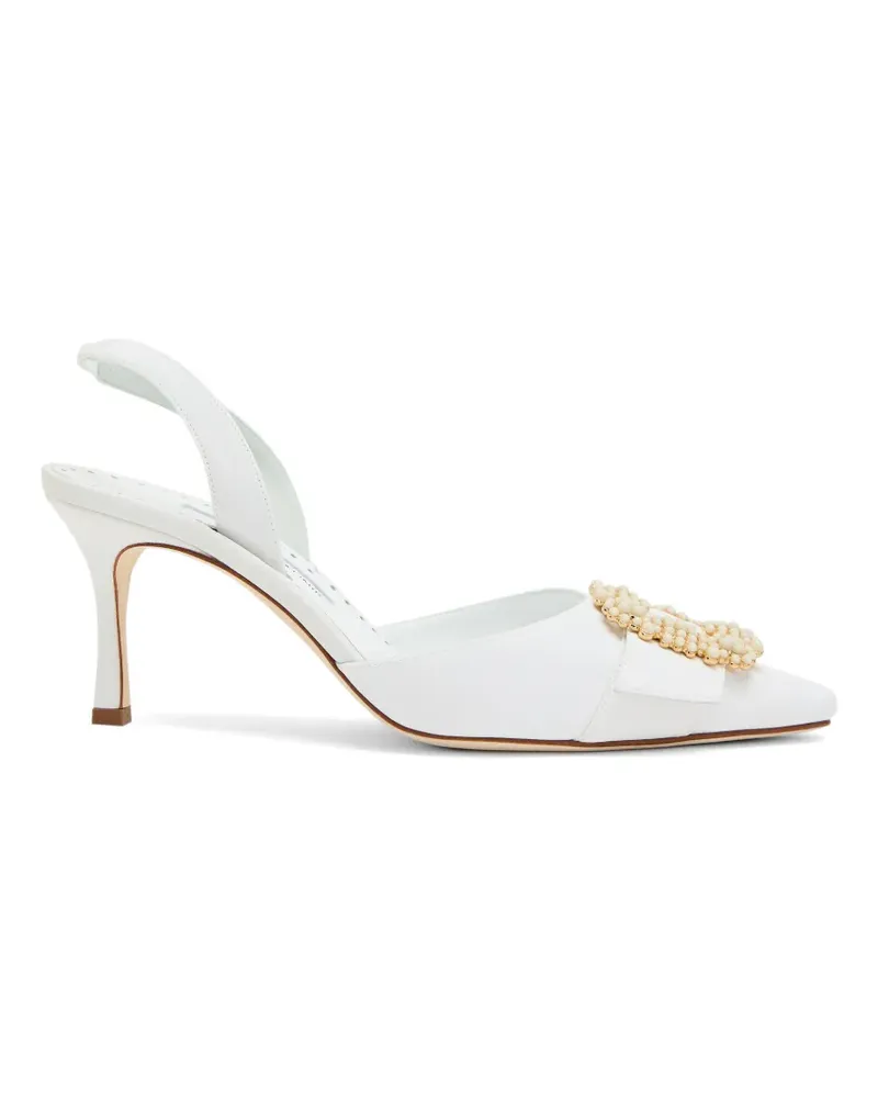 Manolo Blahnik Gibsli pearl-buckle slingback heeled pumps - Weiß Weiß