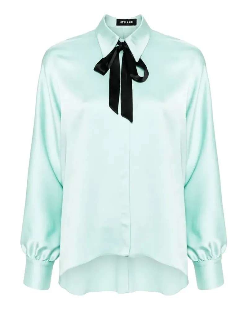 STYLAND pussy-bow kimono-sleeve shirt - Blau Blau