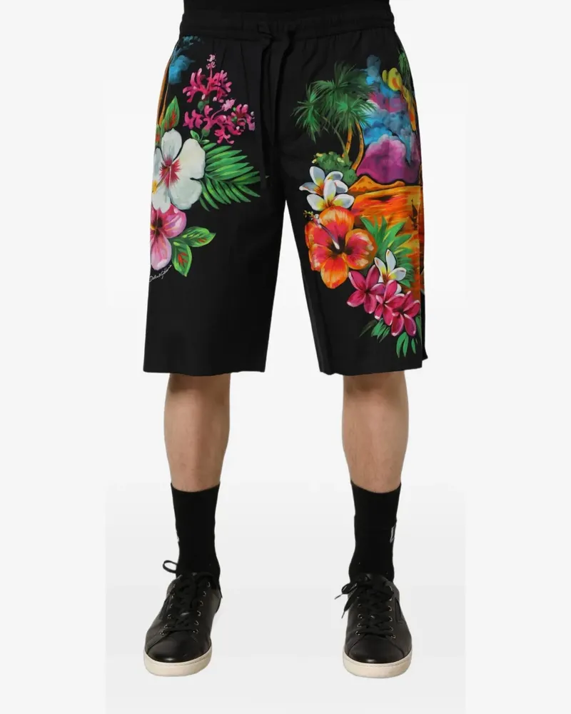 Dolce & Gabbana black cotton tropical floral Bermuda shorts - Schwarz Schwarz
