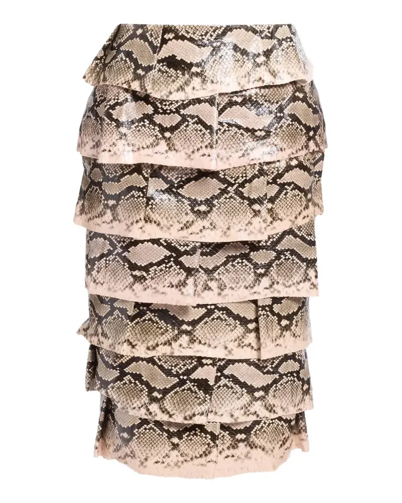 Elie Saab Gestufter Midirock mit Python-Effekt - Nude Nude
