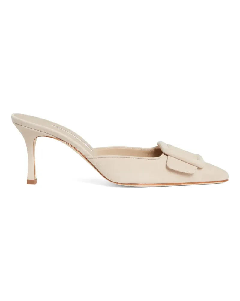 Manolo Blahnik buckle-detail suede mules - Nude Nude