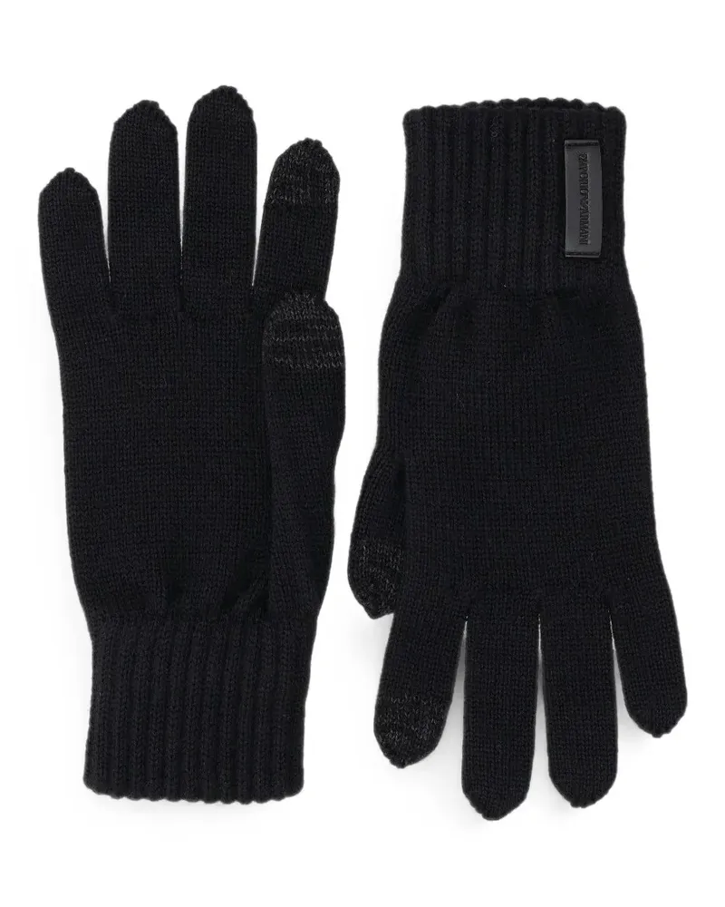Emporio Armani logo-patch knitted gloves - Schwarz Schwarz
