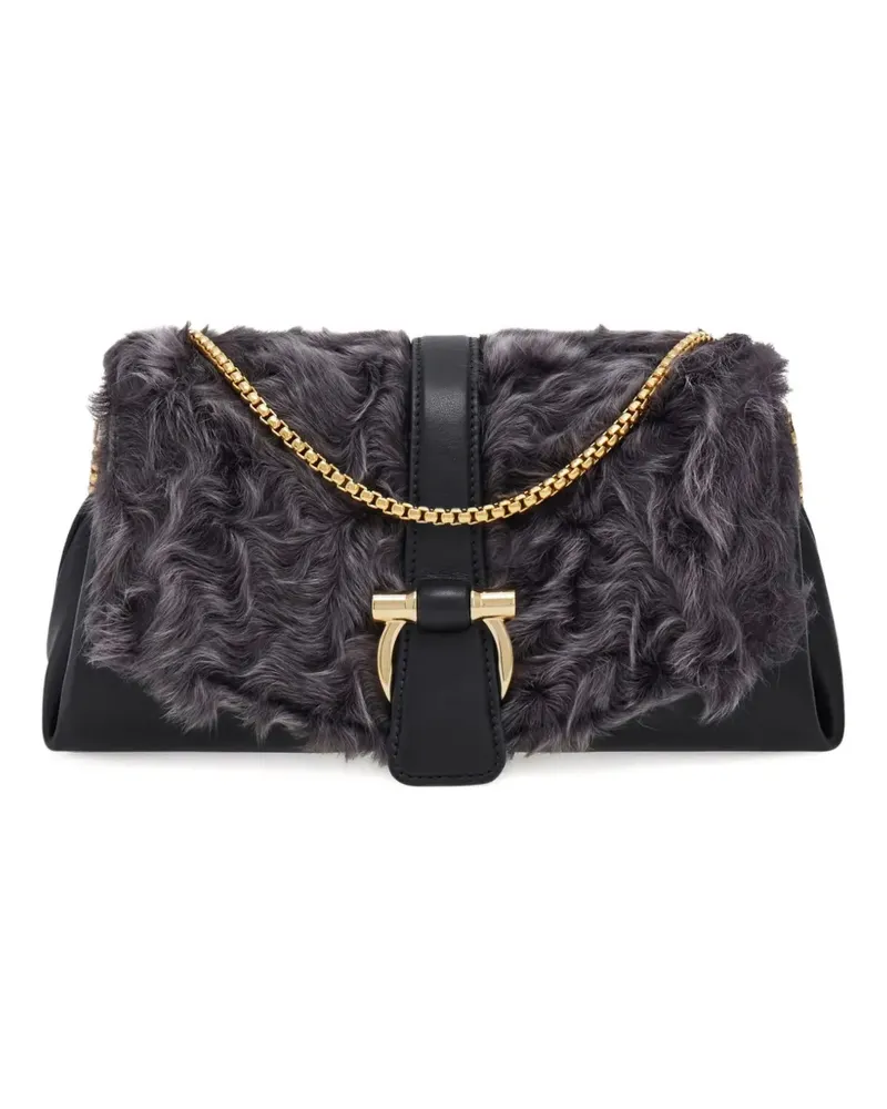 Ferragamo small shearling-front clutch bag - Schwarz Schwarz
