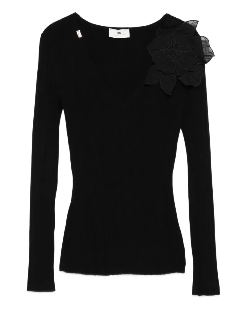 Elisabetta Franchi Top mit Blumenapplikation - Schwarz Schwarz