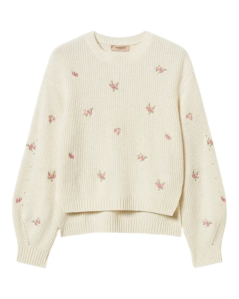 Twin-Set wool-blend jumper with floral embroidery - Nude Nude