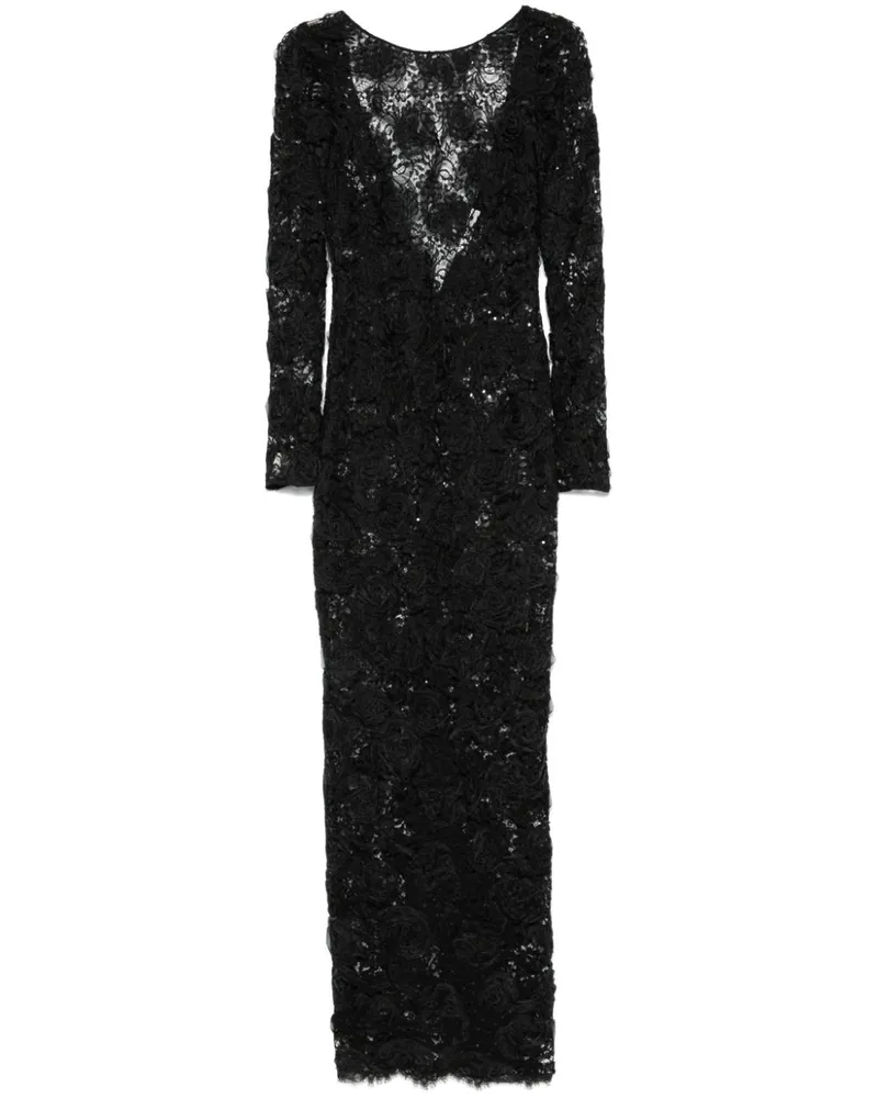 Alessandra Rich Maxikleid mit Blumenapplikation - Schwarz Schwarz