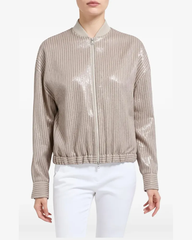 Brunello Cucinelli sequin-embellished striped jacket - Nude Nude