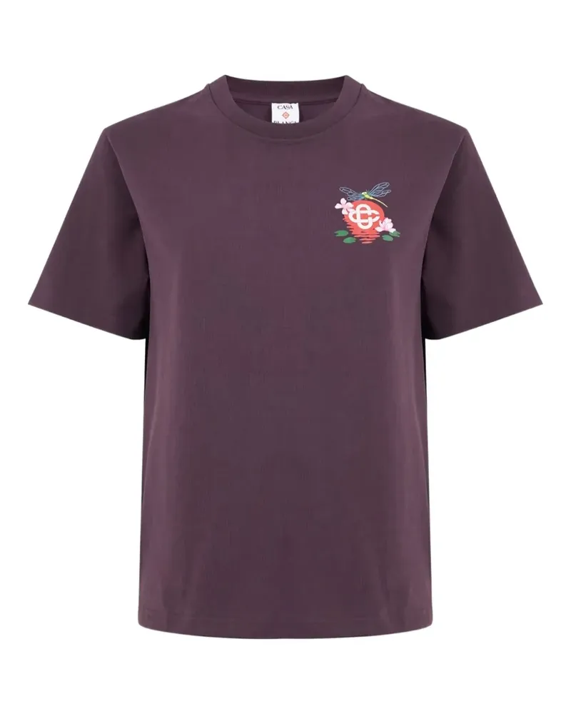 Casablanca Paris T-Shirt mit Blumenstickerei - Violett Violett