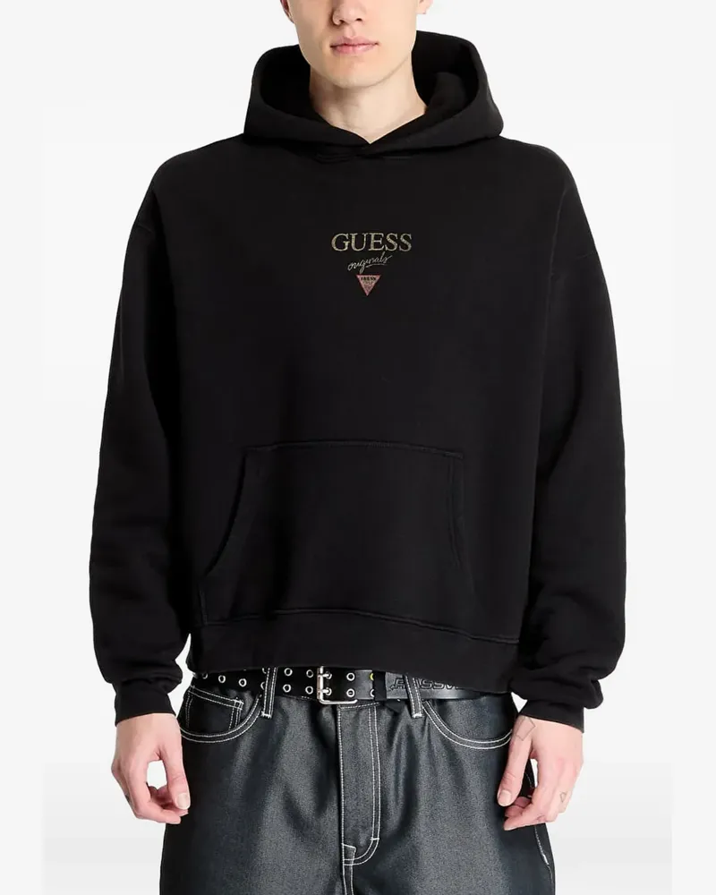 Guess logo-embroidered hoodie - Schwarz Schwarz