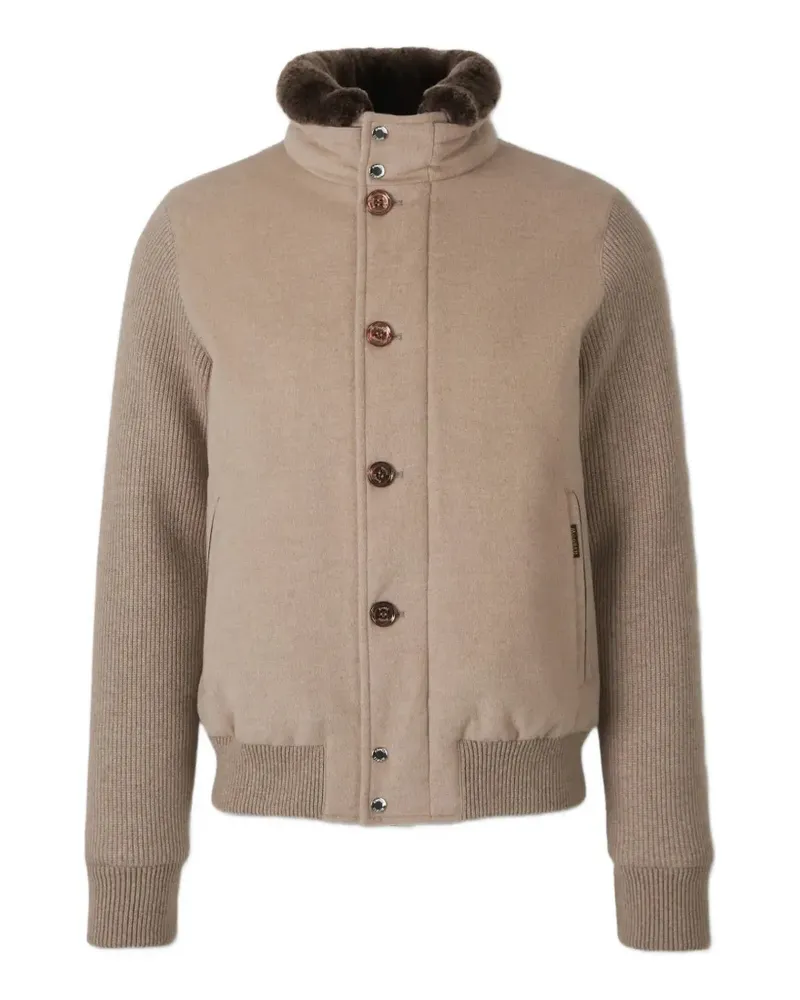 MOORER Levion ribbed-knit panelled jacket - Nude Nude
