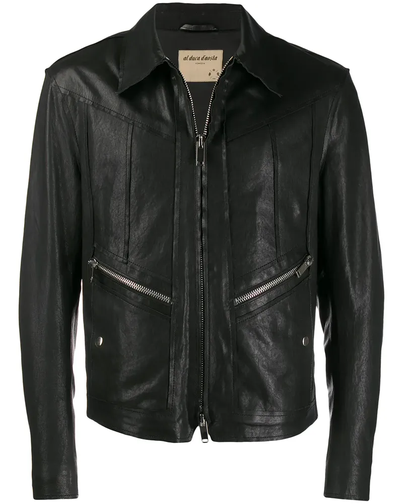 Al Duca D’Aosta 1902 Lederjacke mit Reißverschluss - Schwarz Schwarz