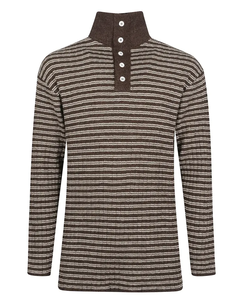 Namacheko Gestreifter Pullover mit Stehkragen - Braun Braun