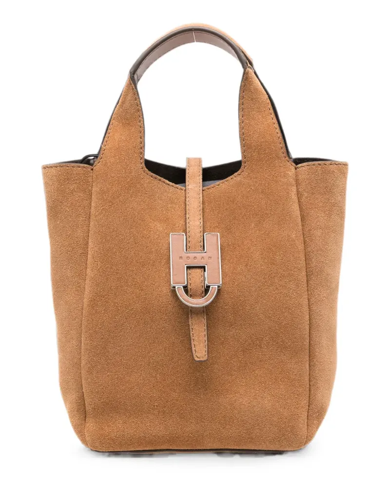 Hogan logo-plaque suede tote bag - Braun Braun