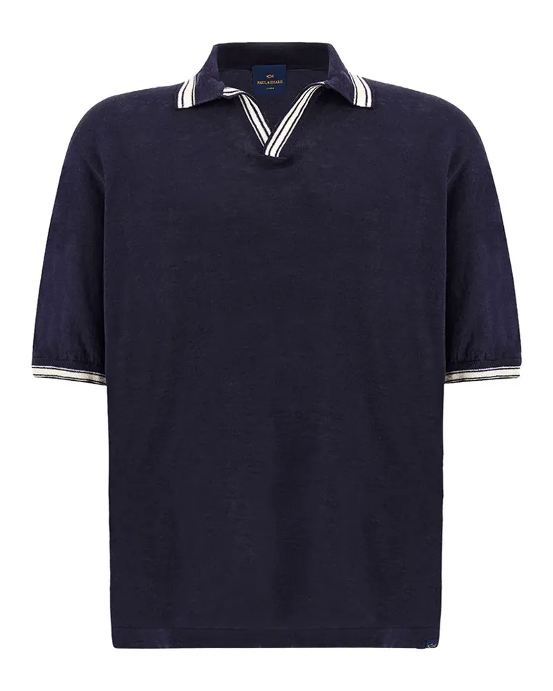 Paul & Shark open-collar linen T-shirt - Blau Blau