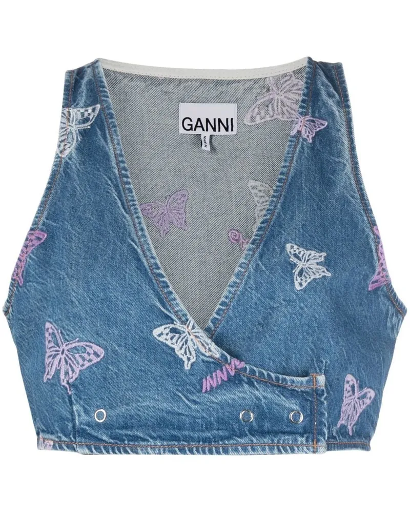 Ganni Top mit Stickerei - Blau Blau