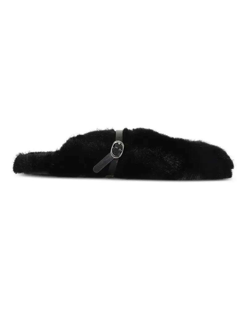 STAND Meja Slipper aus Faux Fur mit Schnallendetail - Schwarz Schwarz
