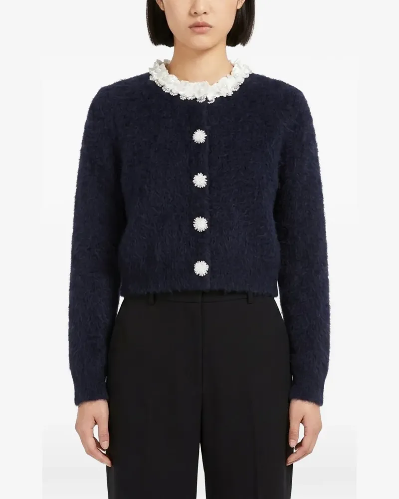 Self-Portrait flower-button pearl-trim cardigan - Blau Blau