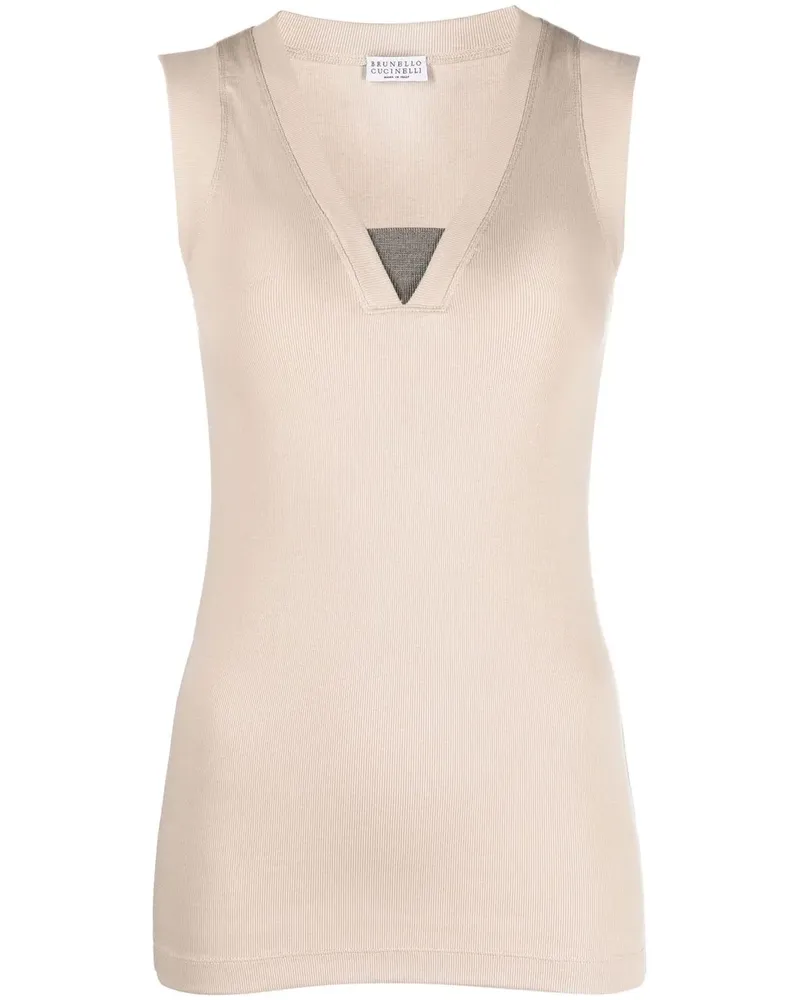 Brunello Cucinelli Geripptes Tanktop mit Monili-Kette - Nude Nude