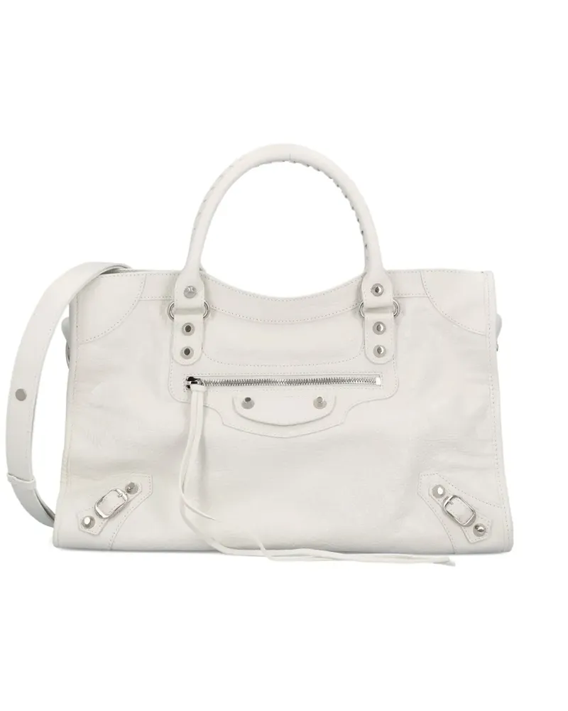 Balenciaga Mittelgroßer Le City Tote Bag aus Lammleder - Weiß Weiß