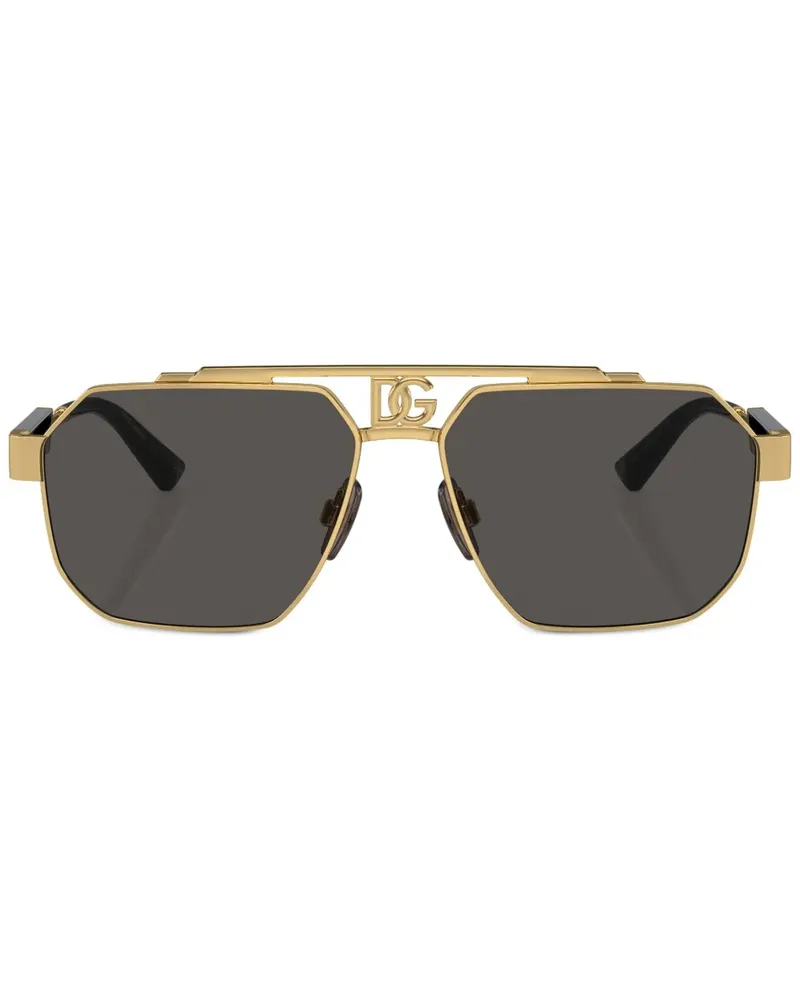 Dolce & Gabbana Sonnenbrille mit Logo-Schild - Gold Gold