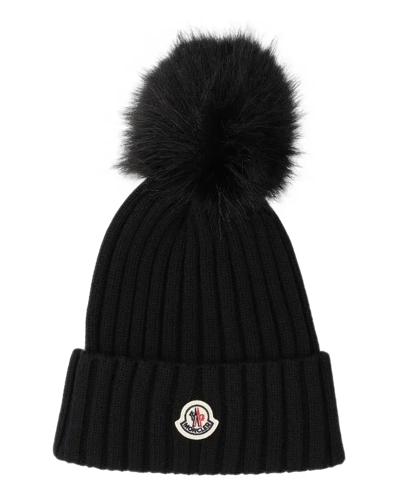 Moncler wool beanie with pom pom - Schwarz Schwarz