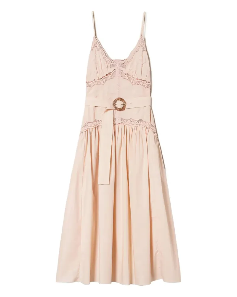 Twin-Set Gürtel-Midikleid mit Spitzeneinsatz - Rosa Rosa
