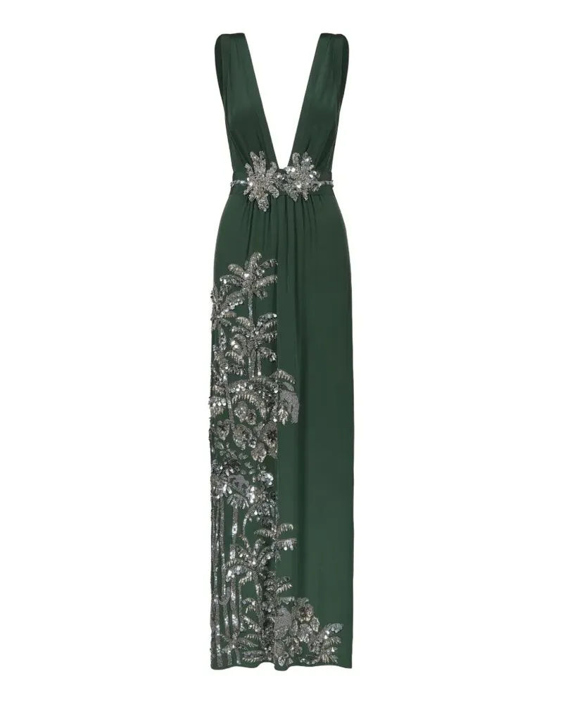 Johanna Ortiz Expedición Elegante Maxikleid aus Seide mit Pailletten - Grün Grün