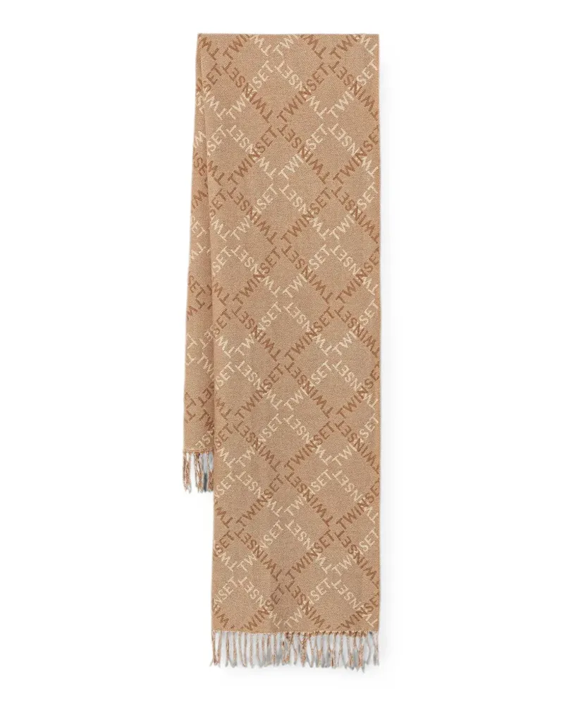 Twin-Set logo-print fringed scarf - Nude Nude