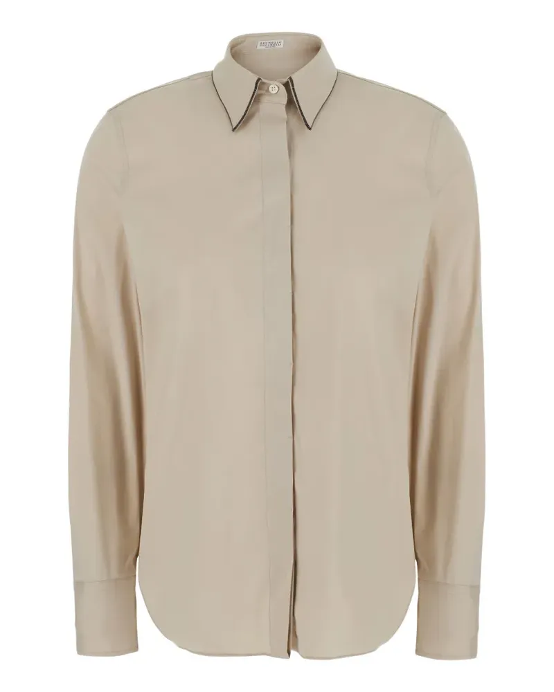Brunello Cucinelli Monili-trim long-sleeve shirt - Nude Nude