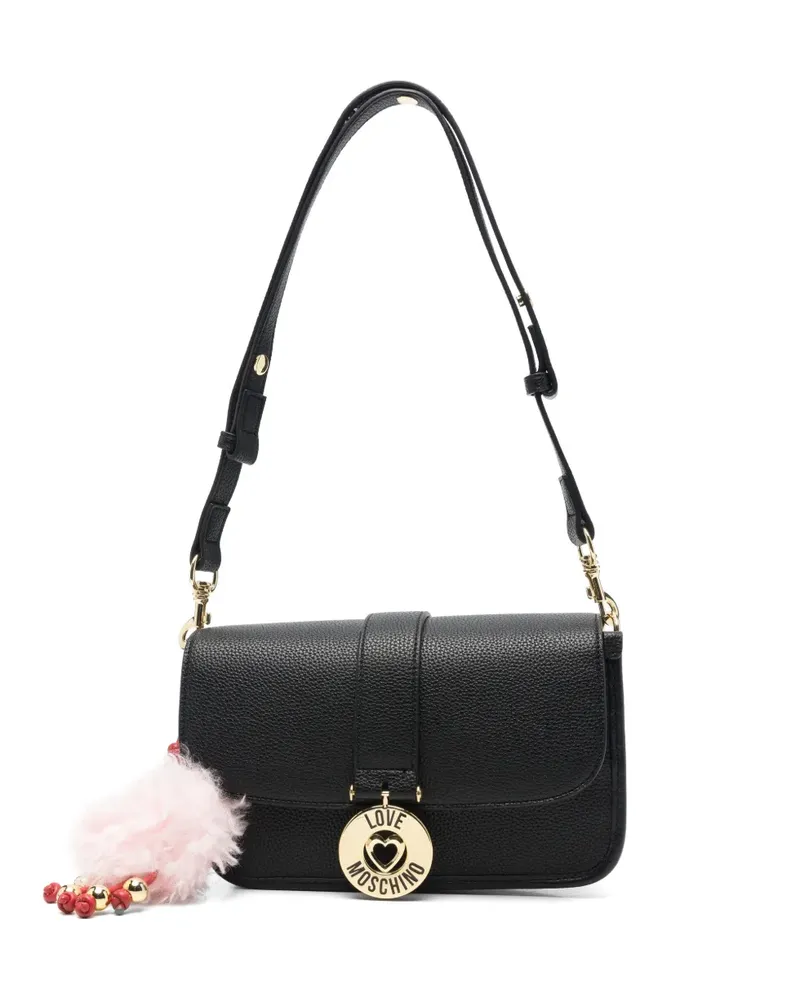 Moschino Schultertasche mit Logo-Schild - Schwarz Schwarz
