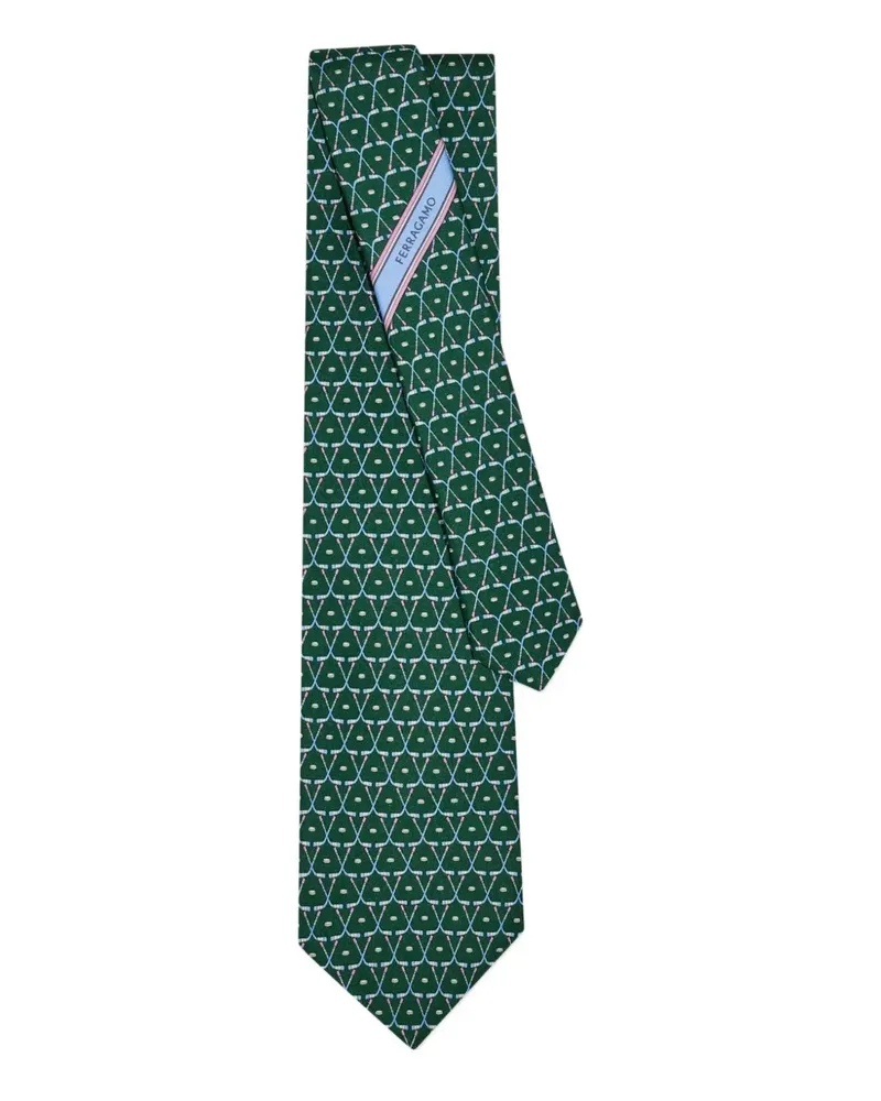Ferragamo Seidenkrawatte mit Hockey-Print - Grün Grün