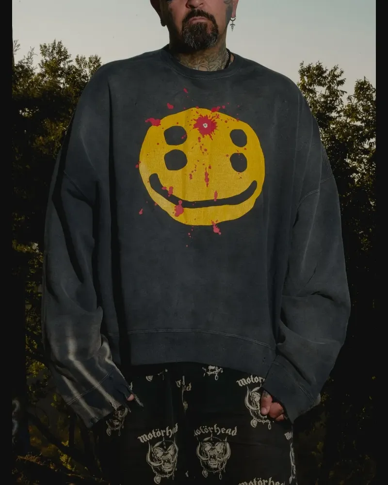 SAINT MXXXXXX Smile Distressed-Sweatshirt mit Print - Grau Grau