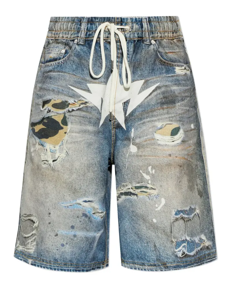BAPE distressed star-print shorts - Blau Blau