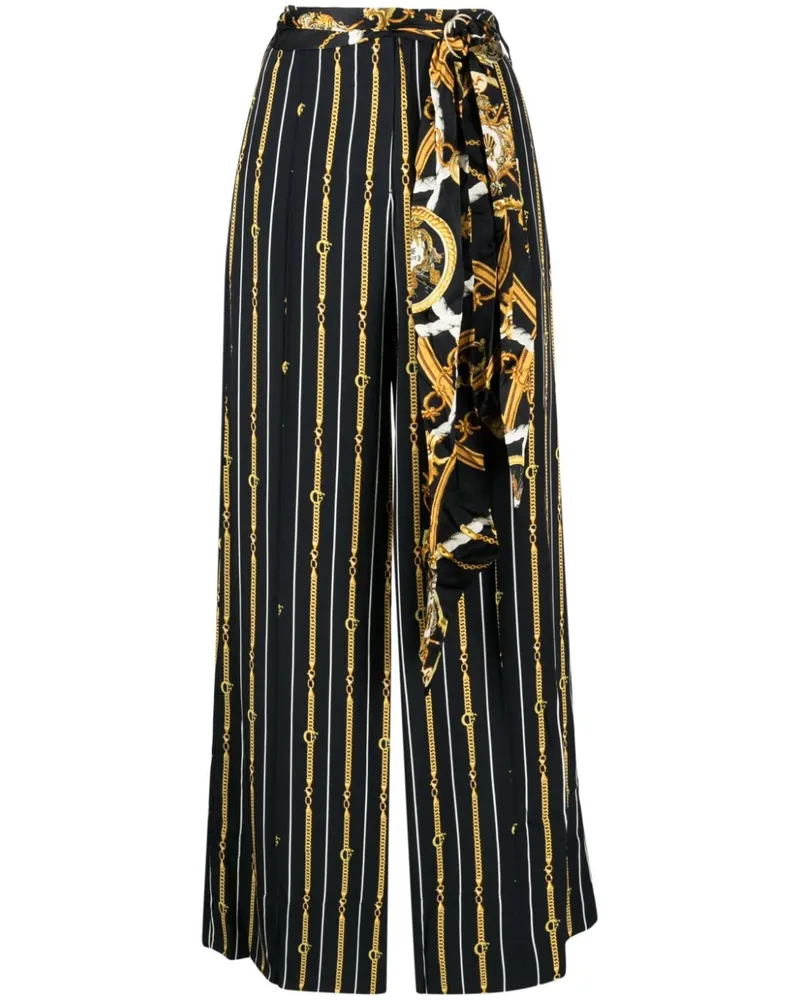 Camilla Seidenhose mit "Coast To Coast"-Print - Schwarz Schwarz
