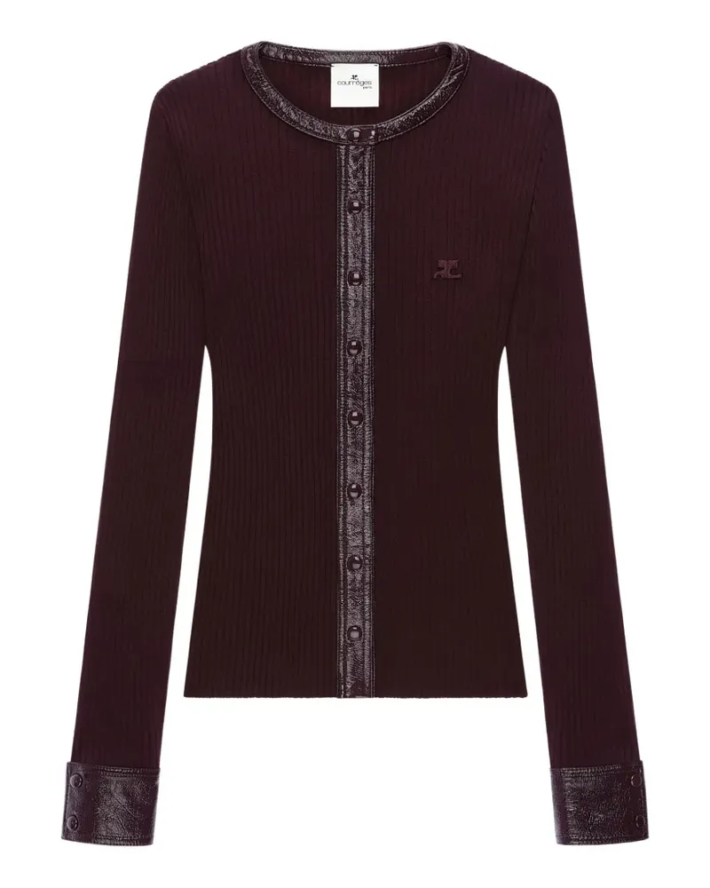 Courrèges Gerippter Cardigan mit Vinylbesatz - Rot Rot