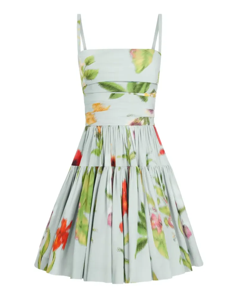 Oscar de la Renta Chiné Dominican mixed-floral cotton poplin tiered dress - Blau Blau