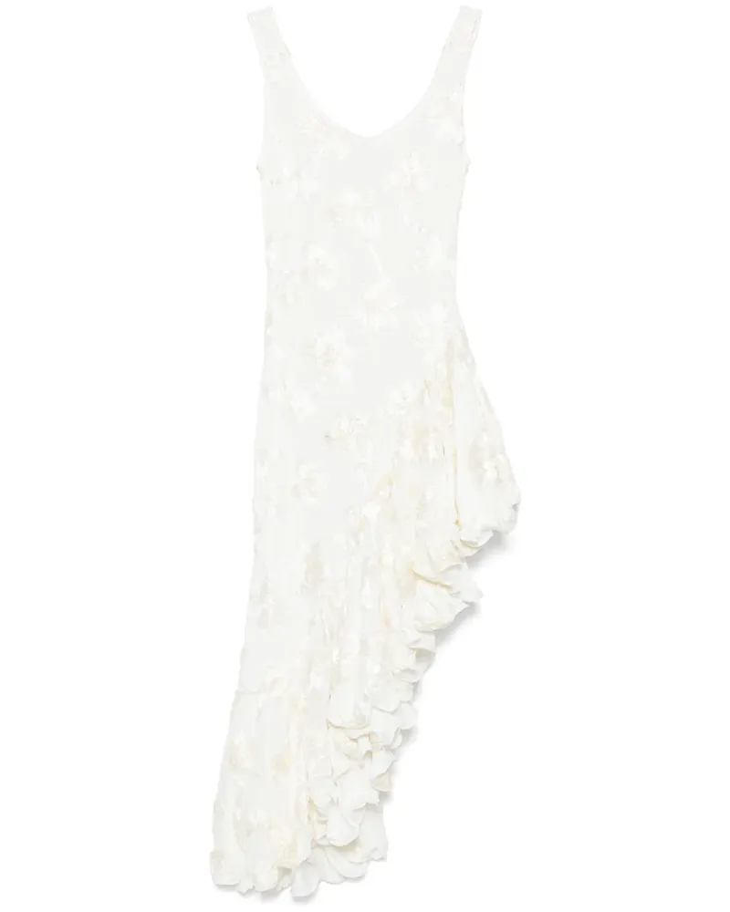 ROTATE Birger Christensen Gerüschtes Kleid aus Mesh mit Blumen - Nude Nude