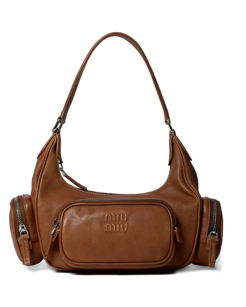 Miu Miu logo zip leather shoulder bag - Braun Braun