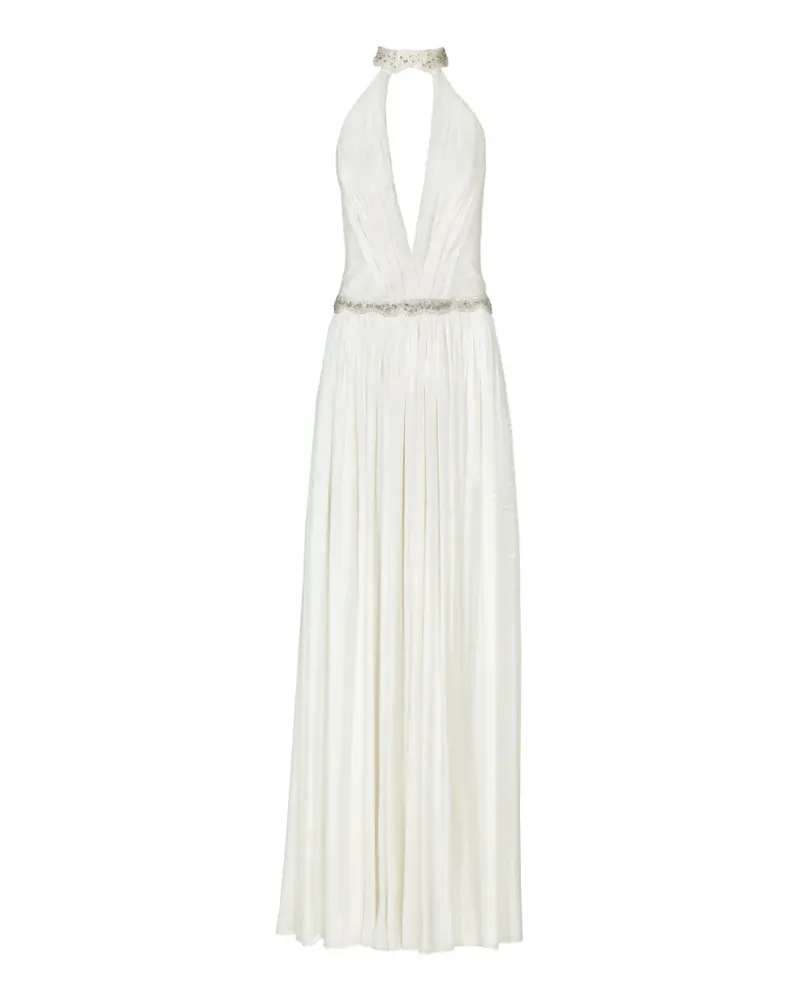 COSTARELLOS Juliette crystal-embellished halterneck gown - Weiß Weiß