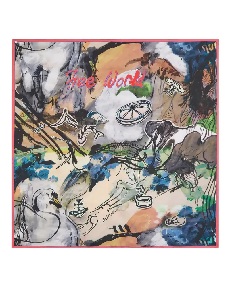 Vivienne Westwood Free World printed silk scarf - Nude Nude