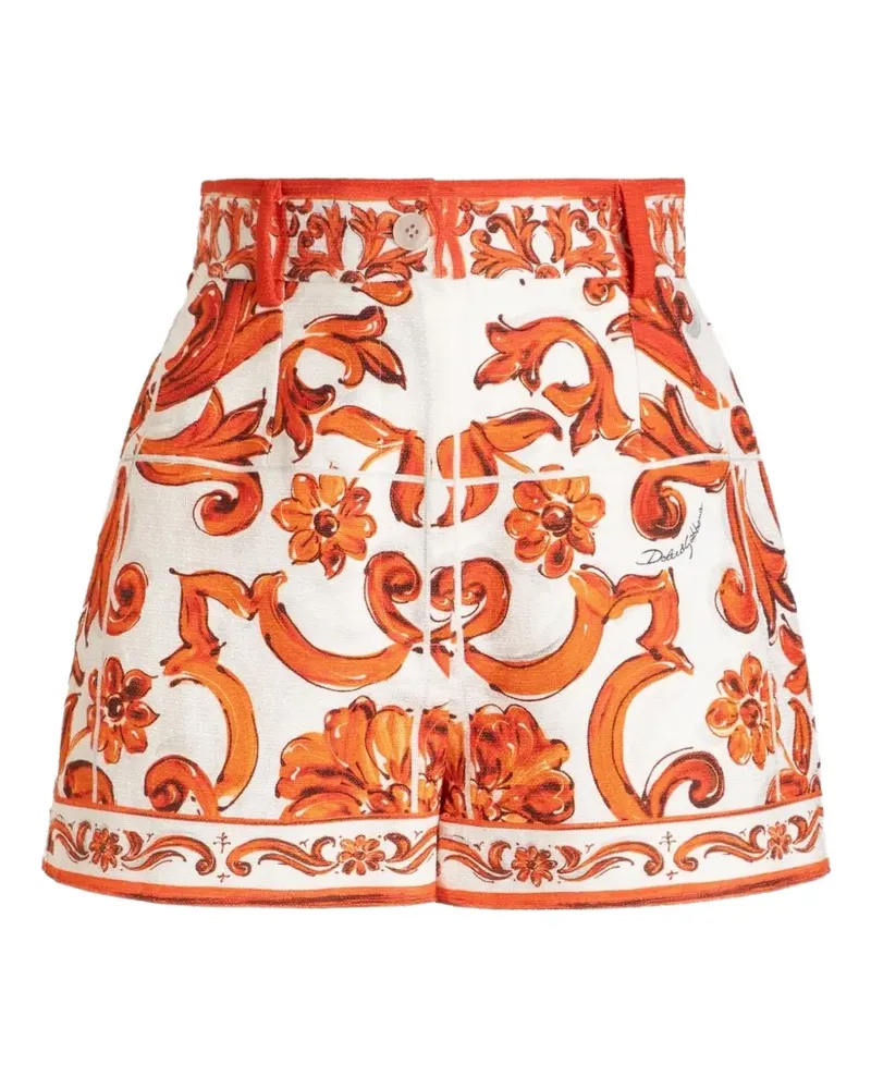Dolce & Gabbana Matte Bermuda-Shorts mit Majolika-Print - Weiß Weiß