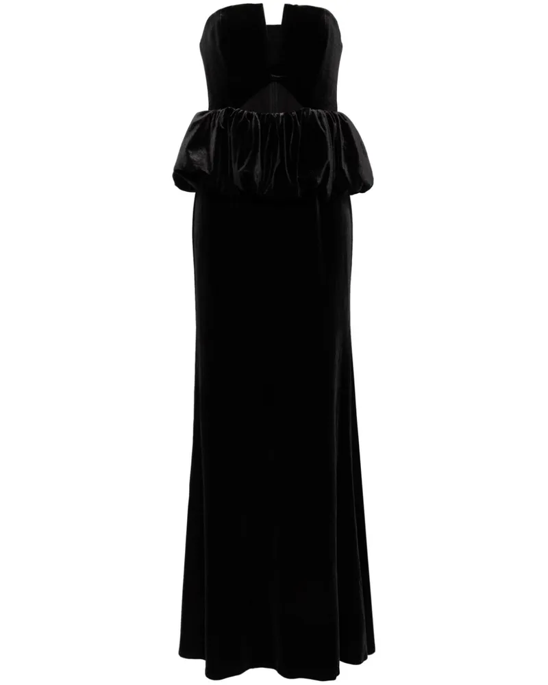 Self-Portrait Samt-Maxikleid mit Schößchen - Schwarz Schwarz