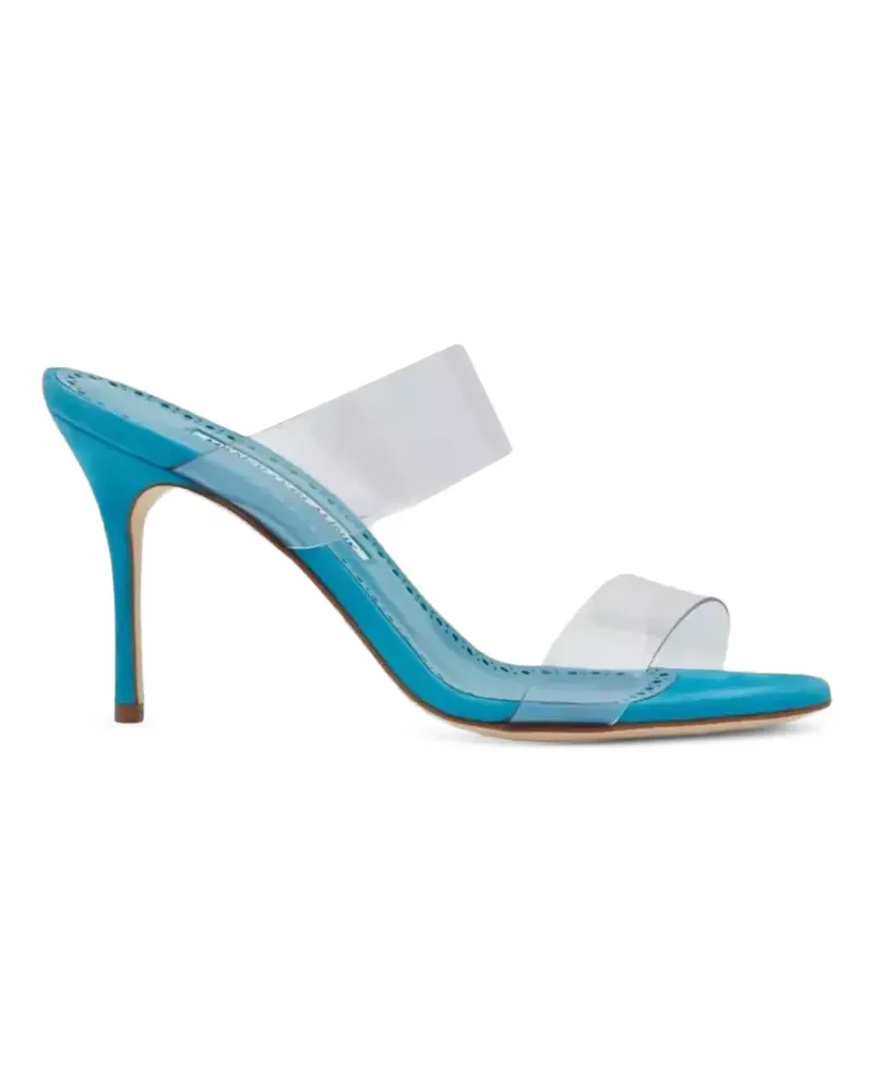 Manolo Blahnik Scolto Pantoletten aus Wildleder mit transparenten Riemen - Weiß Weiß