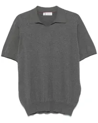 Brunello Cucinelli Fein gestricktes Poloshirt Grau